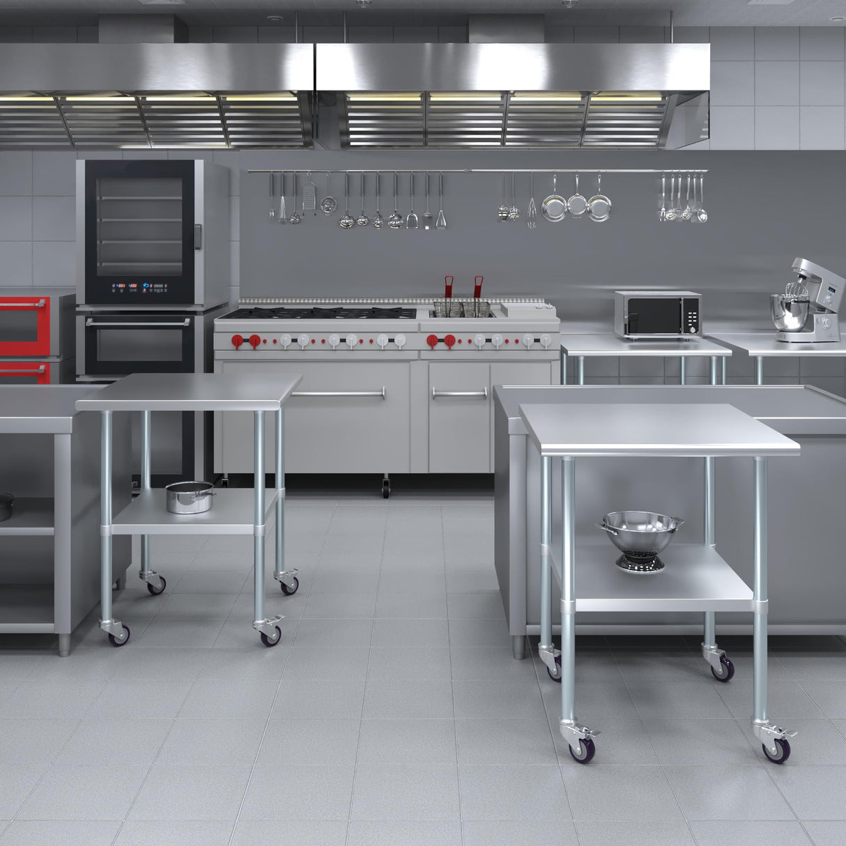 AmGood 30 in. x 30 in. Stainless Steel Work Table with Wheels | Metal Kitchen Food Prep Table | NSF