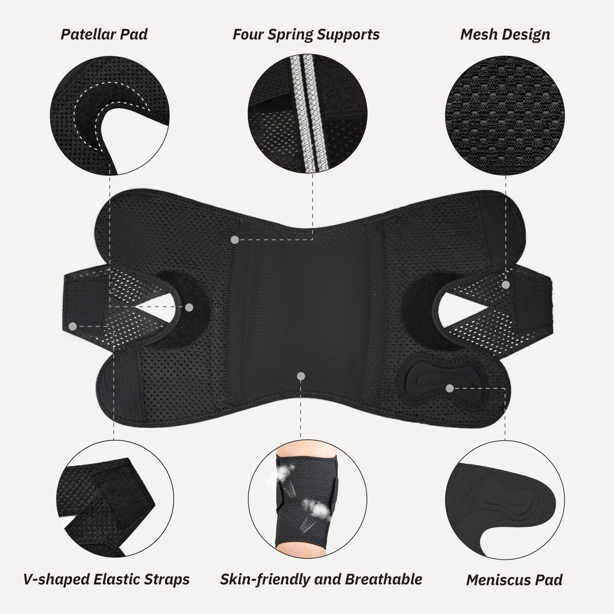 Knee Brace with Side Stabilizers for Knee Pain, Adjustable Knee Support for Meniscus Tear ACL MCL Arthritis Injury Recovery, Breathable Knee Wrap for Men & Women, Workout, Sports (Black, XX-Large)