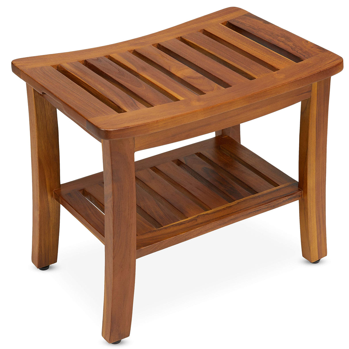 Teak Shower Bench 21 Inch, Fully Assembled Wood Bath Stool for Shower & Spa, The Hermod