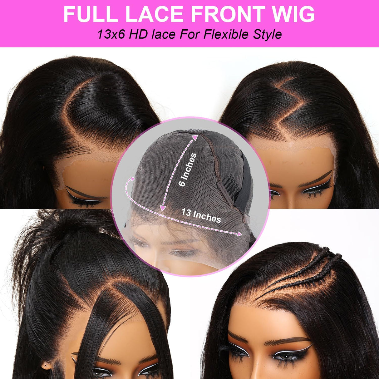 Kebetter 30 Inch 13x6 Lace Front Wigs Human Hair Pre Plucked 200% Density Body Wave HD Lace Front Wigs Human Hair with Baby Hair Natural Black Glueless 13x6 Full Frontal Wig For Women