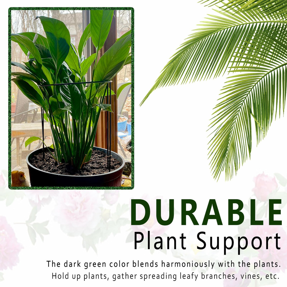 6 Pack Plant Support Stakes, 15.8" Half Round Metal Garden Plant Supports for Indoor Plants, Green Plant Cage Ring for Monstera, Peony, Hydrangea, Potted Plant Holder Sticks (10" Wide)