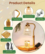 Height Adjustable Candle Warmer Lamp with Timer, 3 Dimmable Wax Melt Warmer, Birthday Gifts for Women Mom, House Warming Gifts New Home Decor, Candle Warmer for Jar Candles with 2 Bulbs, Gold-Clear