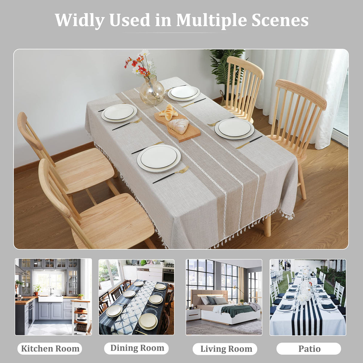 Laolitou Rustic Tablecloth Cotton Linen Waterproof Tablecloths Washable Table Cloths for Kitchen Dining,Party,Holiday,Christmas,Buffet Coffee Lines Rectangle,55''x102'',8-10 Seats