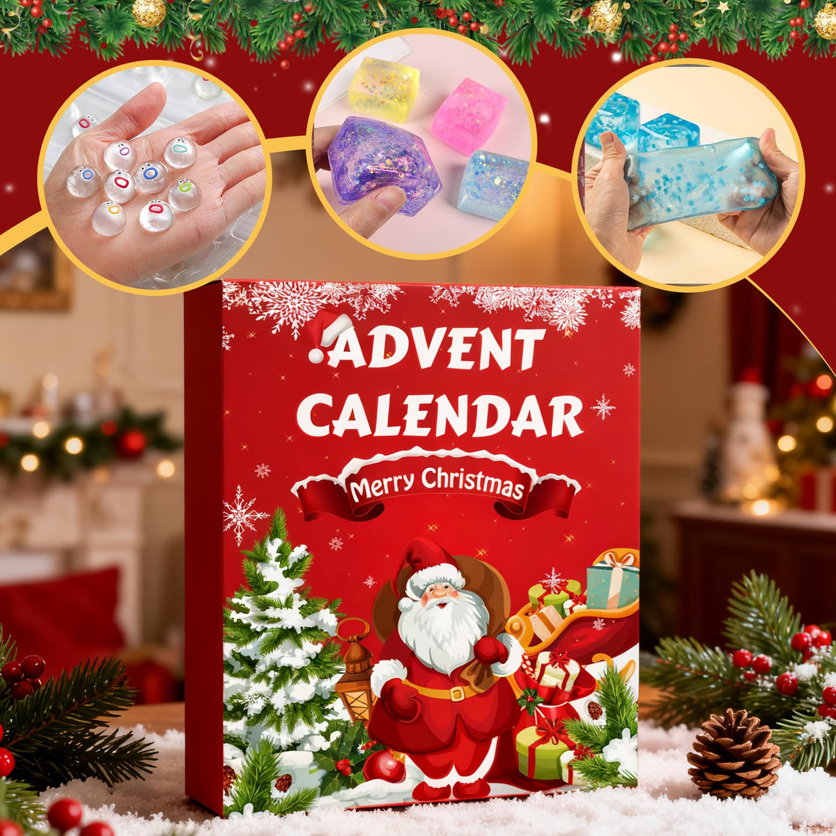 Squishy Advent Calendar 2026, Fidget Christmas Countdown Calendar, 24 Days of Surprises Squishy Toys Box, Xmas Toys for Sock Stuffing & Christmas Gift