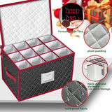 VERONLY Christmas Stemware Storage Cases with Dividers- Holds 24 Wine Glass Storage or Crystal Glassware Containers, China Storage Containers with 2 Handles and Lable Window -Set of 2 Black