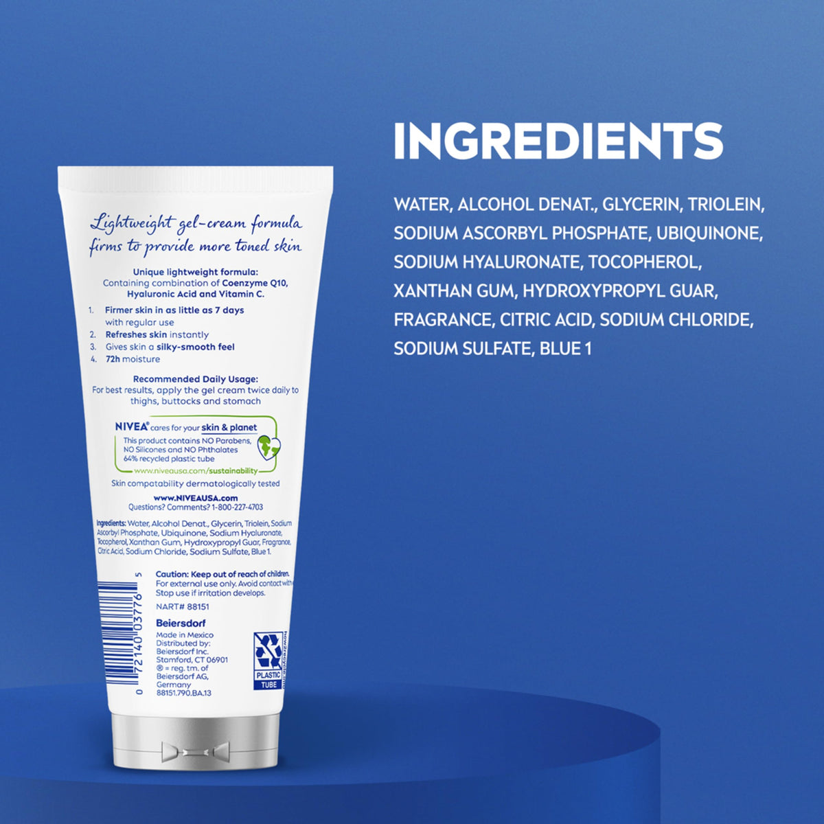 NIVEA Skin Firming & Toning Body Gel Cream with Q10, Hyaluronic Acid and Vitamin C, Clinically Tested Skin Firming & Toning Cream, 72-Hour Moisture, 6.7 Oz Tube