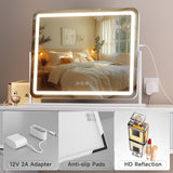 Hasipu Vanity Mirror with Lights, 22" x 18" LED Makeup Mirror, Light up Mirror with Smart Touch 3 Colors Dimmable, Brightness Adjustment, 360° Rotation (White)