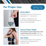 BodyMed Aluminum Crutches, Children, Small, 4' 6"–5' 2" – Pair of Lightweight, Height Adjustable Crutches – Includes Padded Underarm Cushions, Hand Grips, & Rubber Tips – Max. Weight Capacity 300 lb.