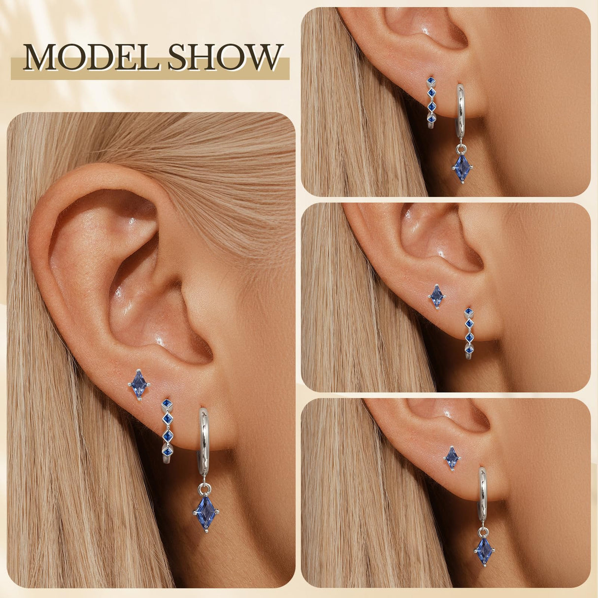 Dainty Blue Earrings Set For Women Dangle Earrings For Women Sterling Silver Hypoallergenic Cartilage Earring Stacks For Multiple Piercing Jewelry Gift