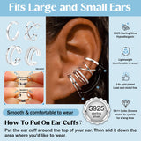 JeryWe 4 Pcs 925 Sterling Silver Ear Cuff for Women Non Piercing Adjustable Ear Cuff Earrings Clip On Cartilage Helix Wrap Ear Jewelry Set Sliver