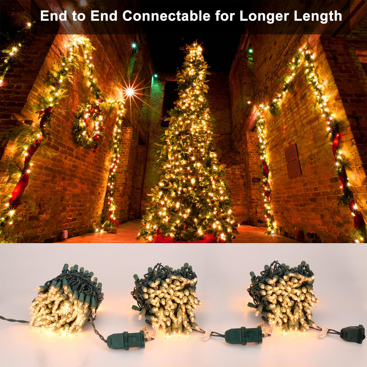 BrizLabs Clear Christmas Lights Outdoor 300 Count Incandescent Light String