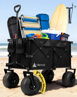 Hikenture Beach Wagon with Balloon Wheels, 9" PU Tires Collapsible Wagon