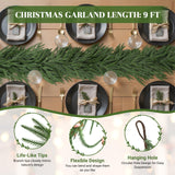 Alupssuc 9ft Christmas Garland, Real Touch Norfolk Pine Garland - Pine Garland, Artificial Greenery Christmas Garland for Mantle, Table, Fireplace, Indoor, Outdoor Christmas Decorations