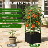 Uyittour 3 Pack Square Tomato Cages with Grow Bags, 45" Heavy Duty Square Tomato Trellis Plant Support for Raised Garden Bed Climbing Vegetables, Set with Garden Gloves, 20 Clips & 65FT Tie Wire