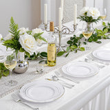 WDF 120PCS Plastic Christmas Plates White Silver Rim - Disposable Plates including 60PCS for Dinner 10.25inch, 60 Salad/Dessert Plates 7.5inch Heavy Duty Wedding