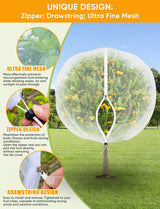 VITI Fruit Tree Netting for Cicadas - with 2Pcs 8Ftx5.3Ft Zipper&Drawstring Protection for Your Fruit Trees Garden Bird Netting Covers Blueberry Bush Tomato Bug Plant Protection Cherry Apple Tree