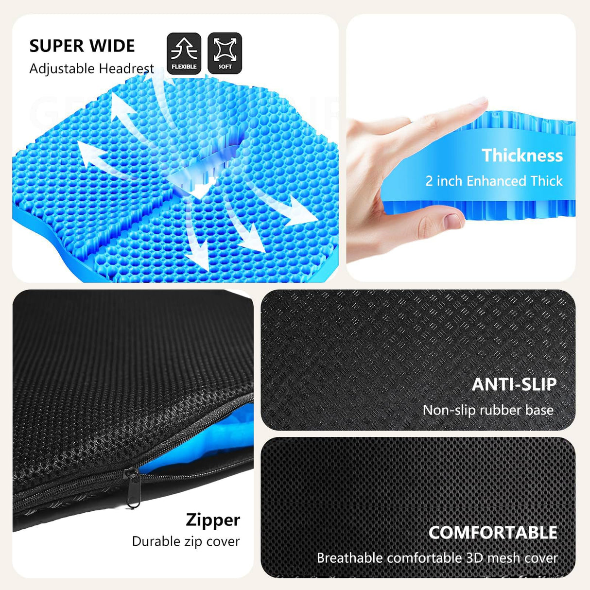 Gel Seat Cushion for Office Chair 3.54in Thick Ergonomic Gel Chair Cushion Seat Pad for Long Sitting Relieve Sciatica Back,Pressure Sore Ulcer Pain,Seat Cushion for Wheelchair Office Chairs Car Seats