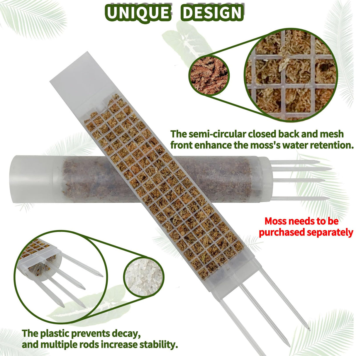 HYYZ 4PCS 18.7-Inch D-Shaped Self-Watering Moss Pole - Plastic Monstera Support for Indoor Climbing Plants. (4, White)