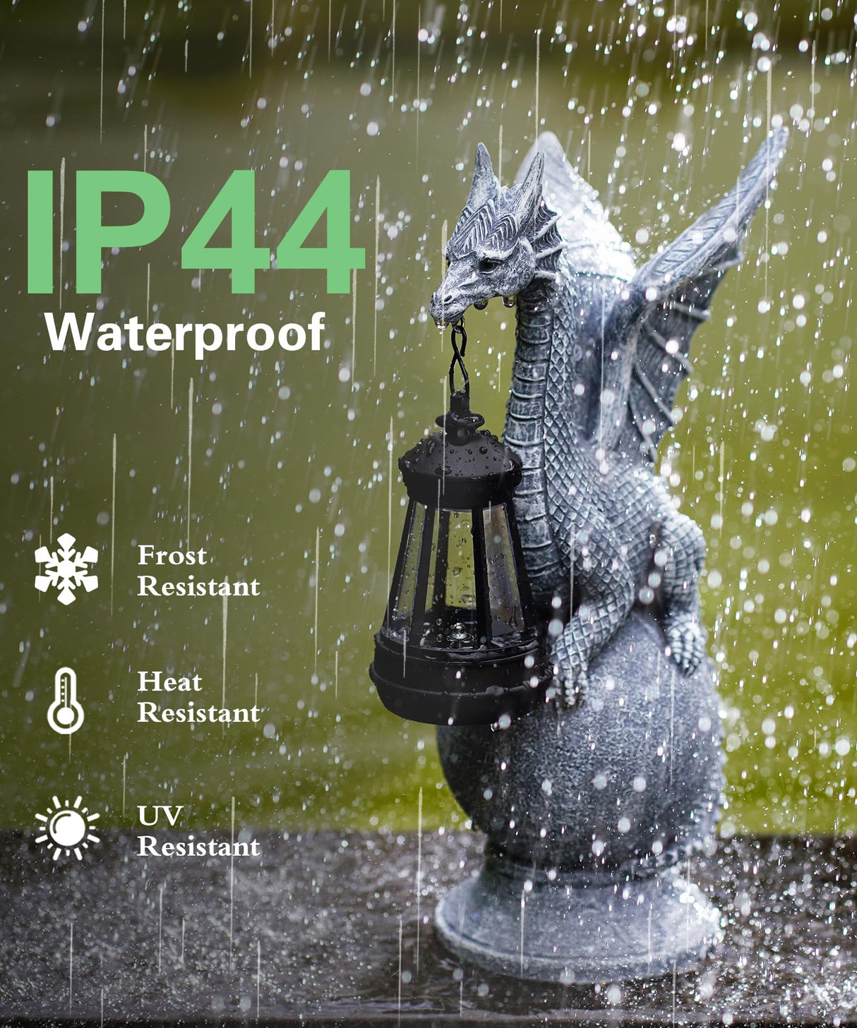 Acgarten Solar Garden Dragon Statue: Outdoor Figurine with Lantern Lights