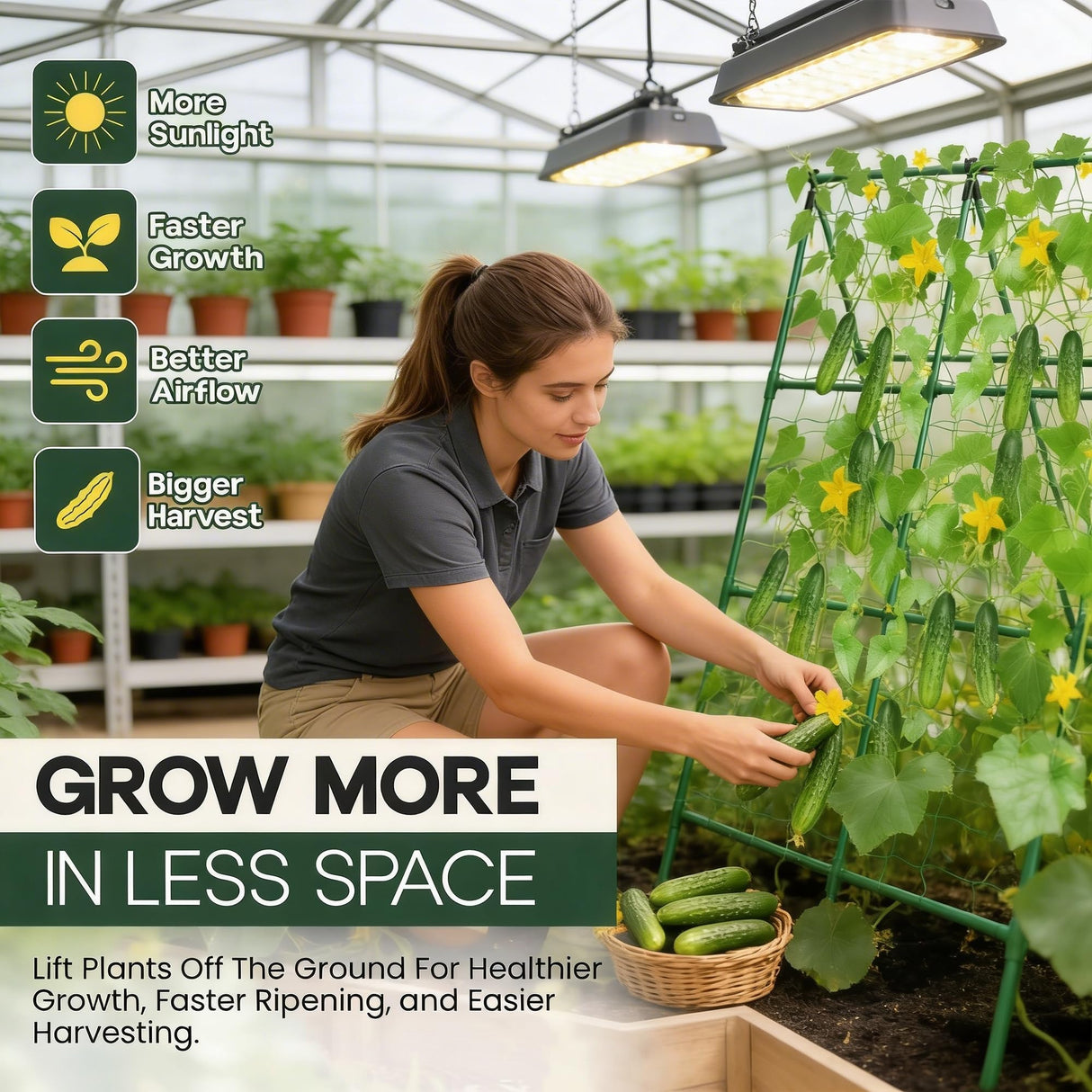 50x50 Cucumber Trellis for Raised Bed - A Frame Garden Trellis for Climbing Plants Outdoor - Cucumbers, Pea, Zucchini, Squash,Tomato, Green Bean, Vine, Watermelon, Melon, Pumpkin