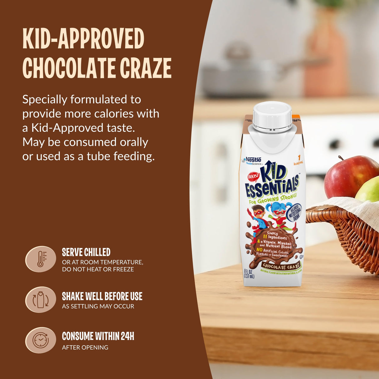 BOOST KID ESSENTIALS 1.0, Chocolate Craze 24 x 8 fl oz carton