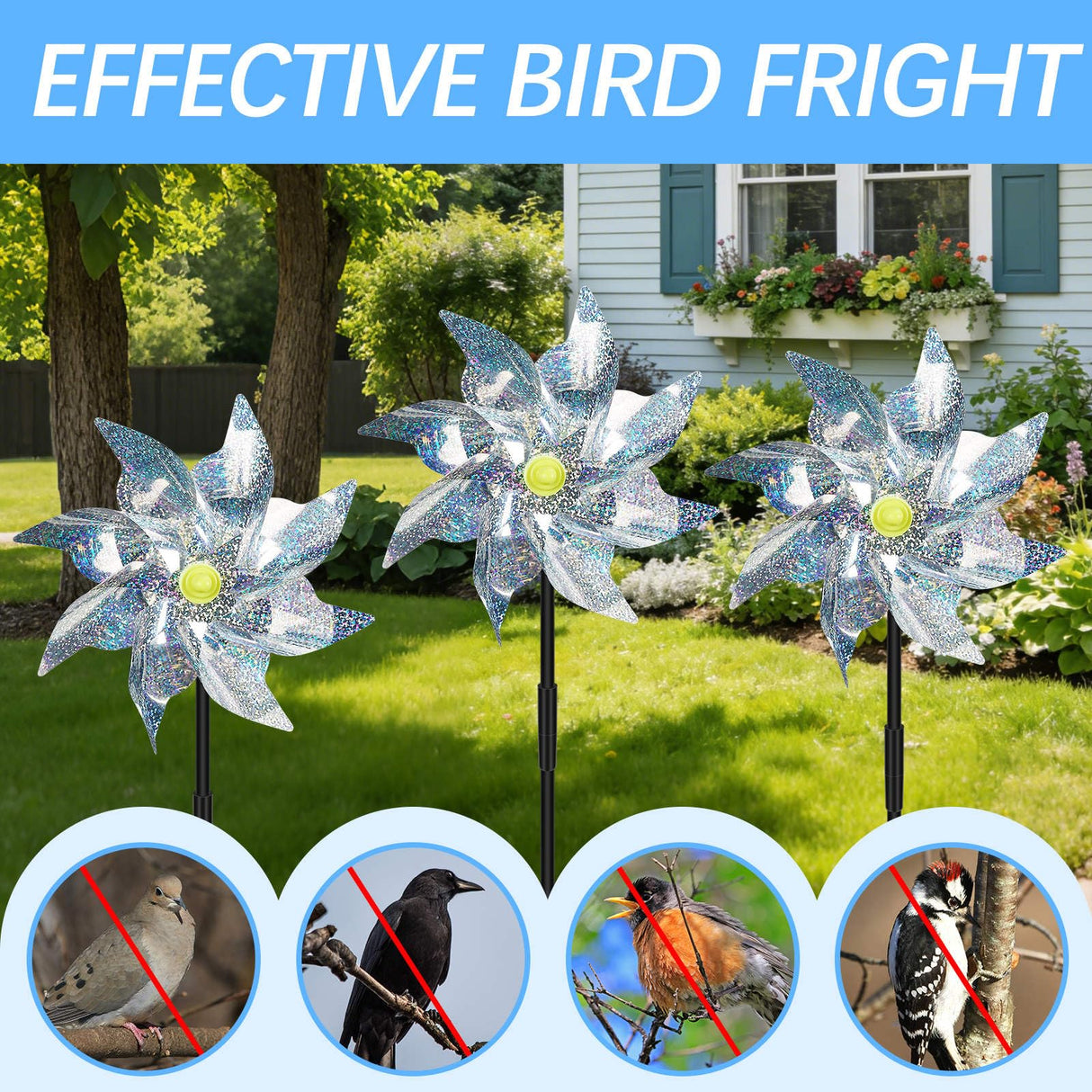 18 Pack Reflective Pinwheels for Yard and Garden,Scare Birds Away for Garden Decor,Bird Scare Devices Deterrent to Scare Birds,Keep Birds Away (Assembly Required)