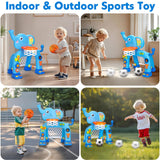 Toddler Basketball Hoop & Soccer Goal, Toys for 1 2 3 Year Old Boys Girls, Kids Sports Toy with Light Sound Music, Montessori Toys for Baby 12-18 Months, Christmas Birthday Gifts for Ages 1-3(Blue）