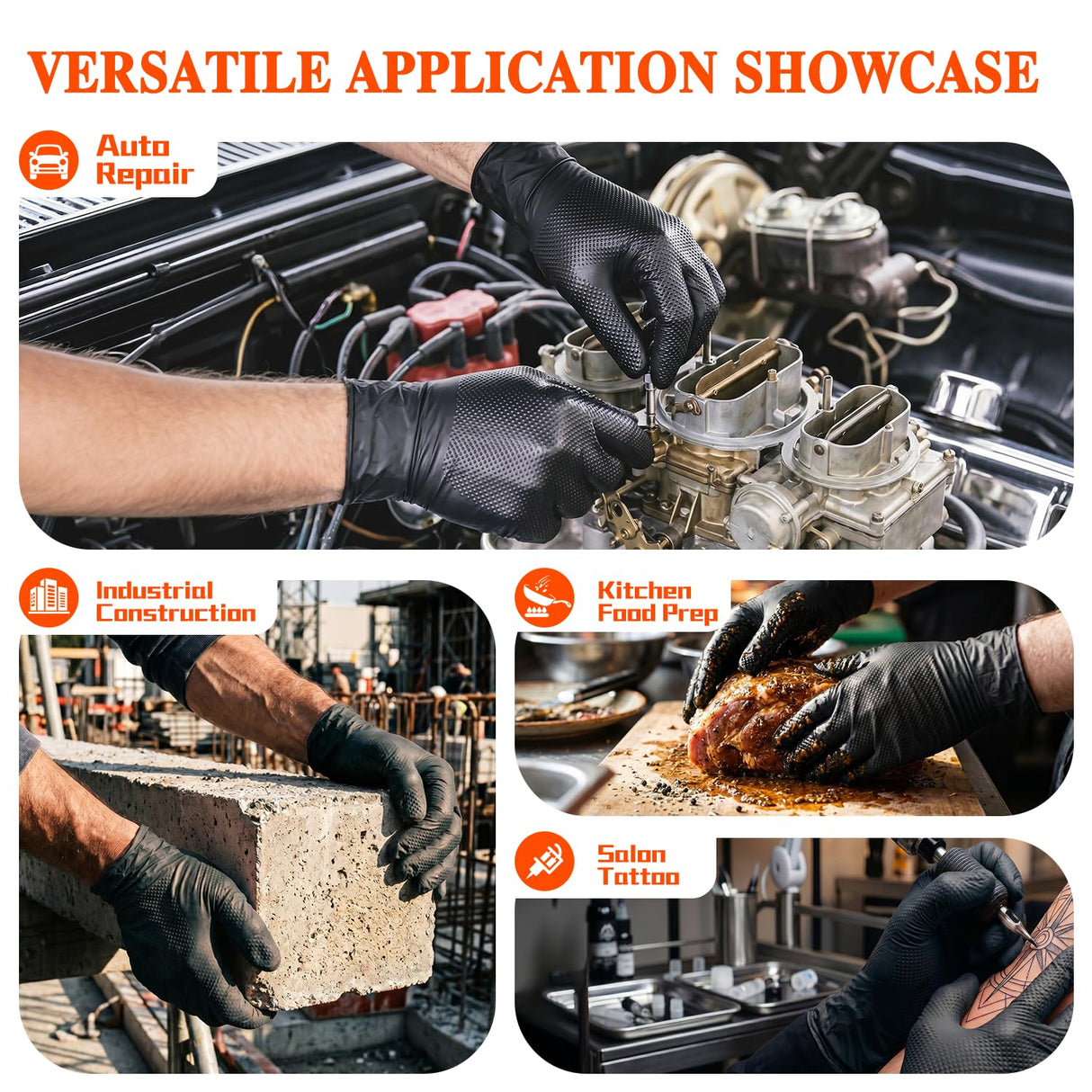 ANBOSON 10mil Heavy Duty Nitrile Gloves Large Black Disposable Rubber Gloves with Diamond Grip Anti Chemical Puncture Resistant Mechanics Guantes for Men/Auto repair/Cooking/Food Grade-Latex Free-100