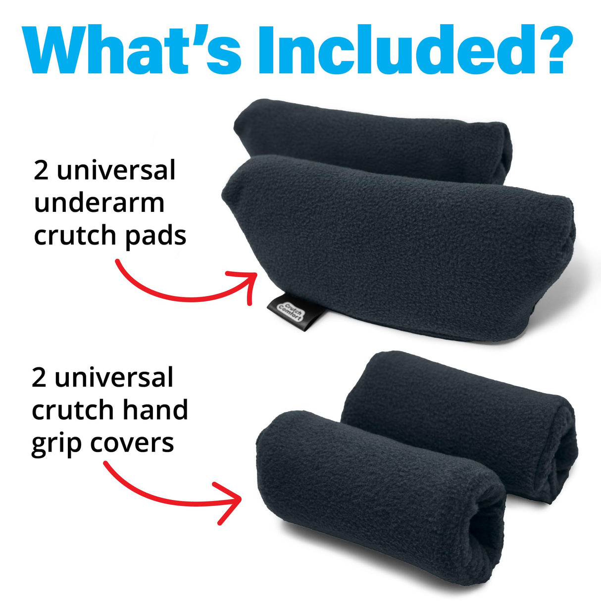 Universal Crutch Underarm Pad and Hand Grip Covers - Luxurious Soft Fleece with Sculpted Memory Foam Cores (Classic Black)