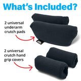 Universal Crutch Underarm Pad and Hand Grip Covers - Luxurious Soft Fleece with Sculpted Memory Foam Cores (Classic Black)