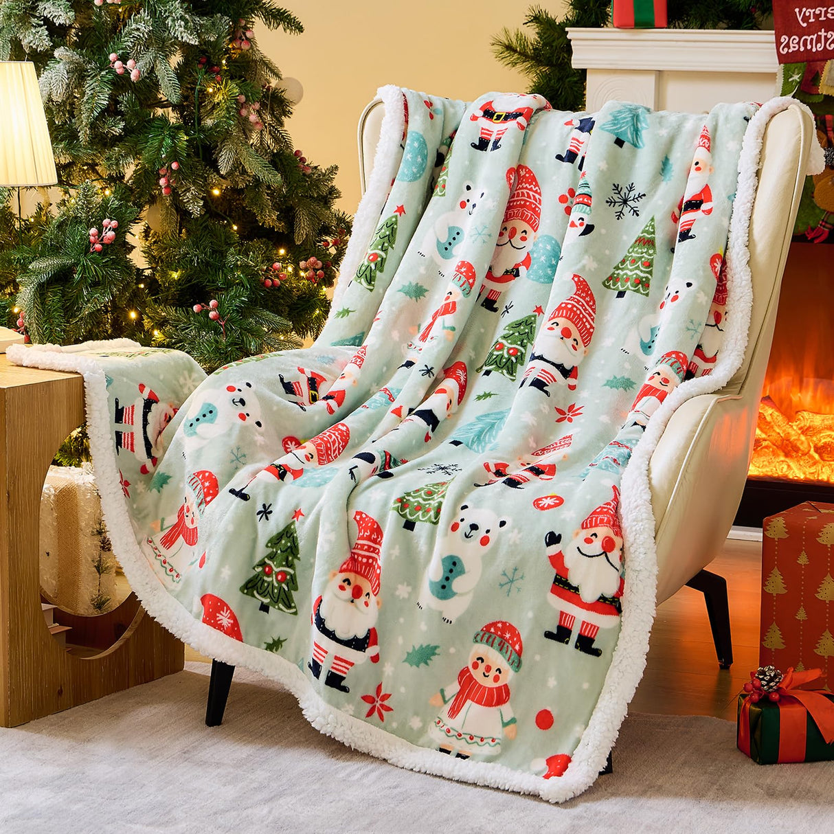 NORD ECO Christmas Throw Blanket, Christmas Decorations Gifts for Women, Sherpa Flannel Fleece Winter Holiday Blanket, Fluffy Cozy Soft Christams Throws for Couch Sofa Bed, Xmas Gnome, 50" X 60"