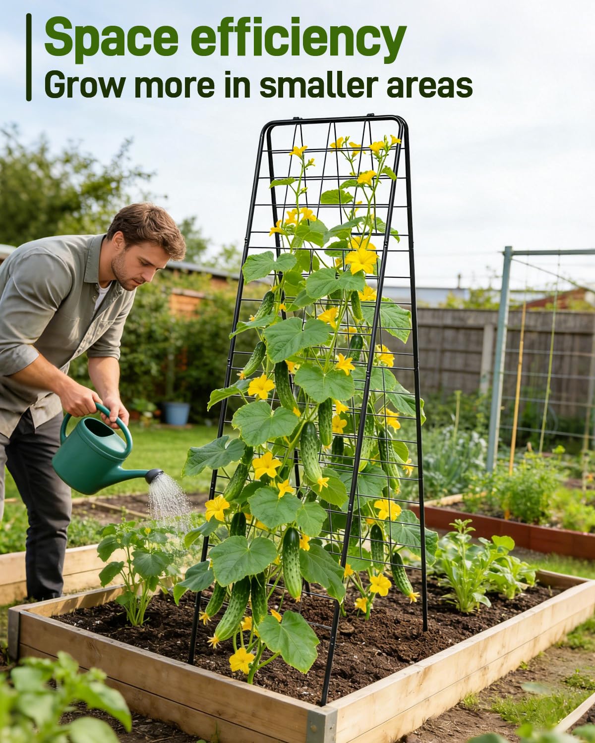 60"x16.2" Heavy Duty Steel A-Frame Garden Trellis for Climbing Plants – Rust-Proof Metal Trellis with Hardware Cloth, Perfect for Raised Beds,Cucumbers,Tomatoes & Outdoor Vines (Black)