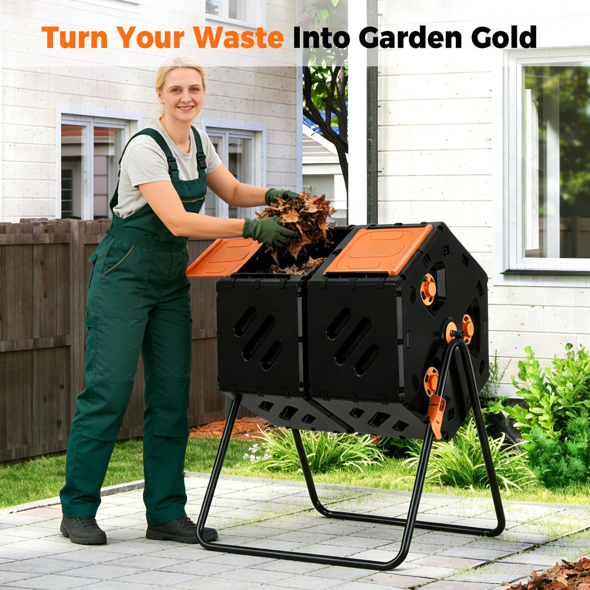 Cozurra 45 Gallon Large Compost Tumbler Outdoor, Dual Chamber Compost Bin