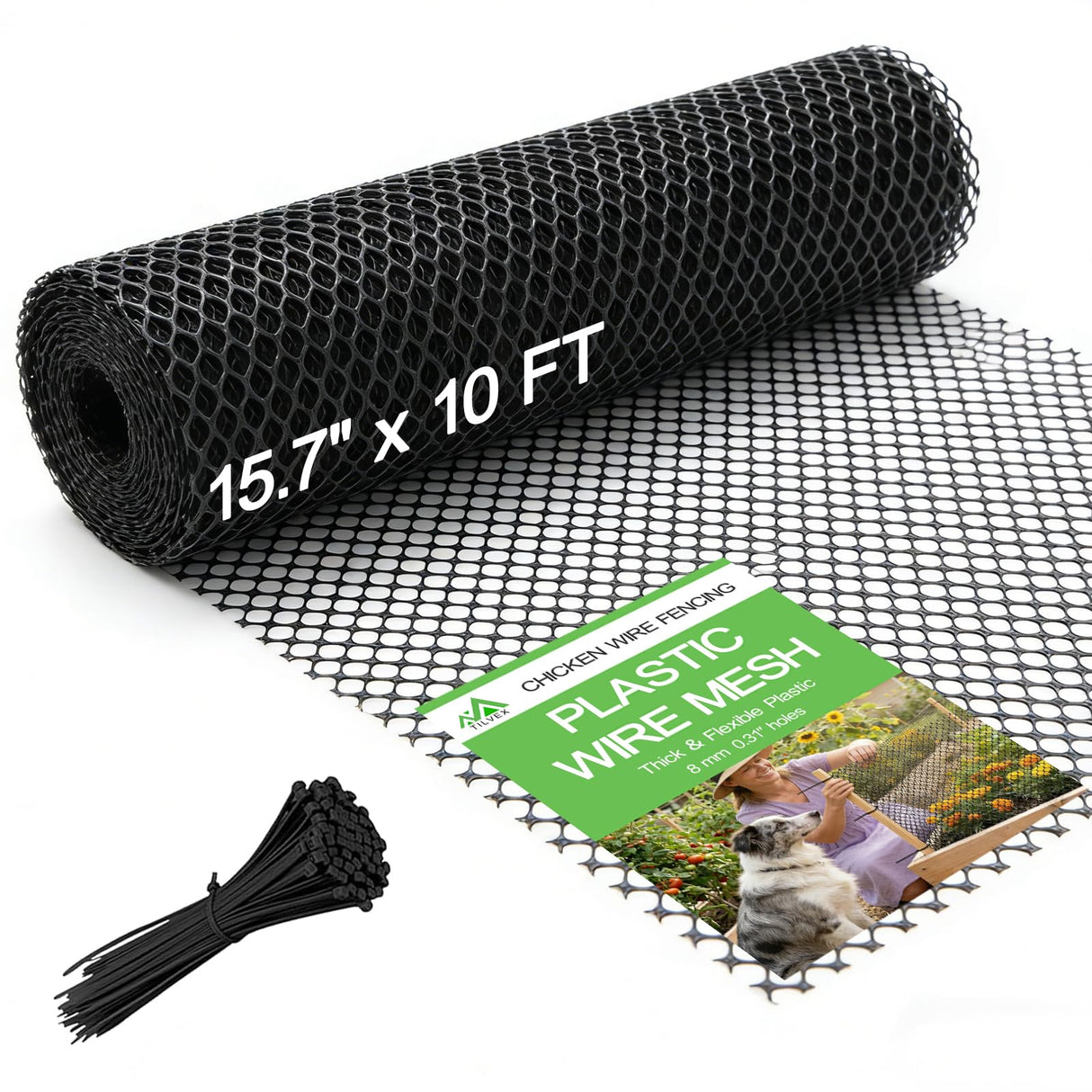 Tilvex 15.7" x10' Plastic Mesh Fence Roll,Heavy Duty Chicken Wire