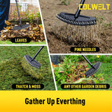 Colwelt Thatch Rake, Dethatcher Rake with Thin, Curved Spring Steel Tines, Dethatching Thatching Rake for Lawns with 61’’ Steel Handle, Lawn Tine Rakes for Pine Needles, Dead Grass, Garden Debris
