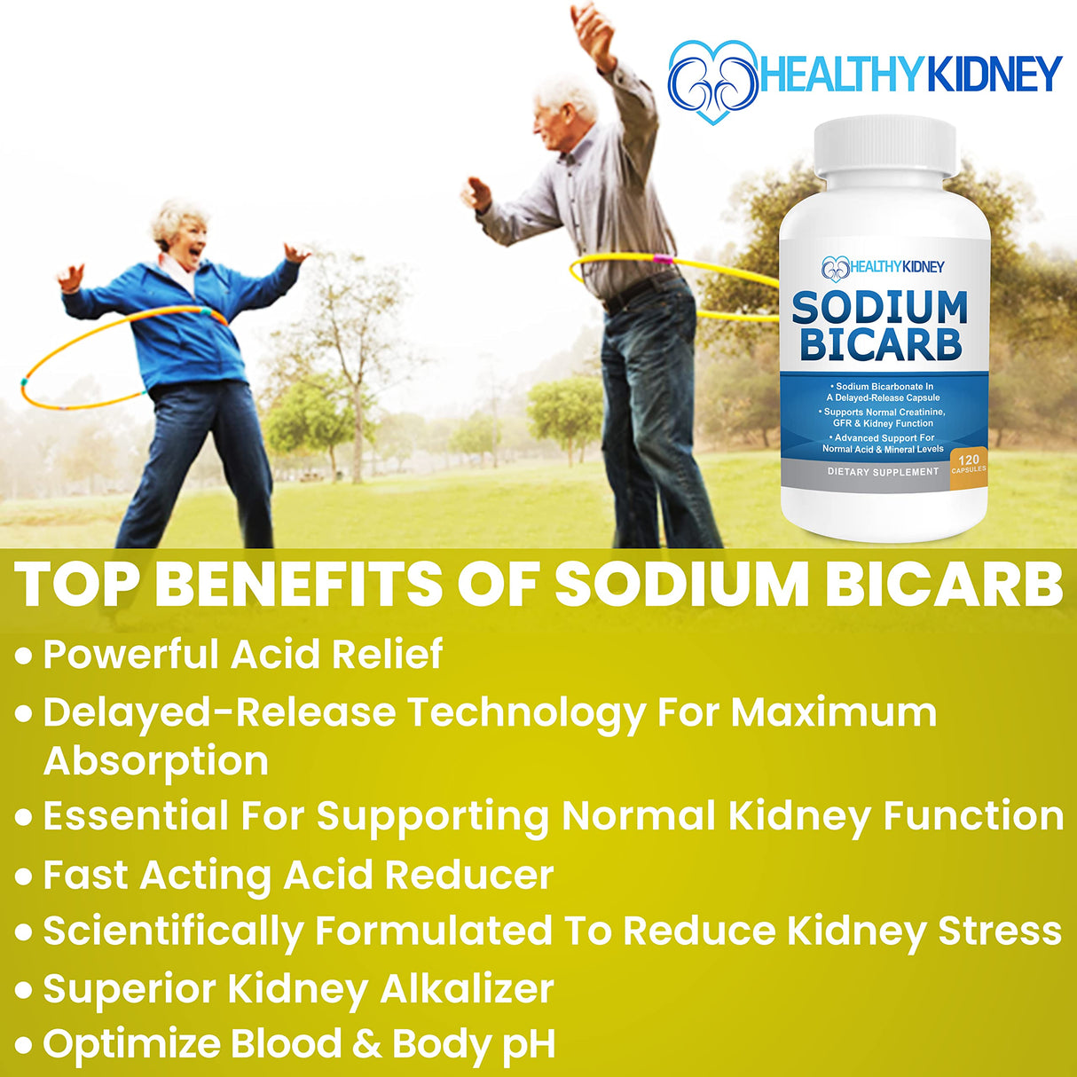 Sodium Bicarbonate 650 Mg Tablets - Delayed Release for Normal Kidney Function - Baking Soda Tablets, Sodium Pills, Bicarbonato De Sodio para Tomar, Bicarbonate of Soda - 30 Capsules