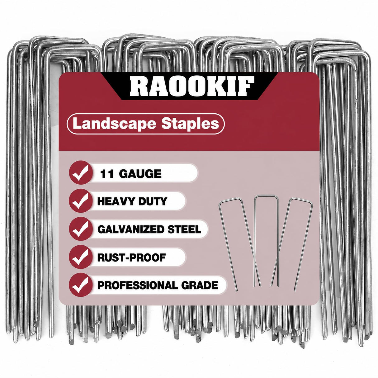 RAOOKIF 8 Inch Galvanized Garden Landscape Staples, 20/50/100/200Pcs Garden Metal Stakes, 11 Gauge Heavy Duty Ground Stakes for Decoration, Fence, Lawn, Fabric Pins