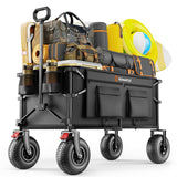 All-Terrain Beach Wagon with 9x3.5IN Big Inflatable Rubber Wheels for Sand, 240L Collapsible Wagon Cart, 450lbs Heavy Duty, Quiet Smooth Ride, Puncture-Resistant Tires, Side Pockets, Black