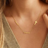 Elemtansy Custom Name Necklace with 1-3 Tiny Names - 18K Gold-Plated Family Necklace Personalized with Heart, Cross, Paw Print - Birthday Jewelry Gifts for Mom, Wife (2 Tiny Names + Symbol)