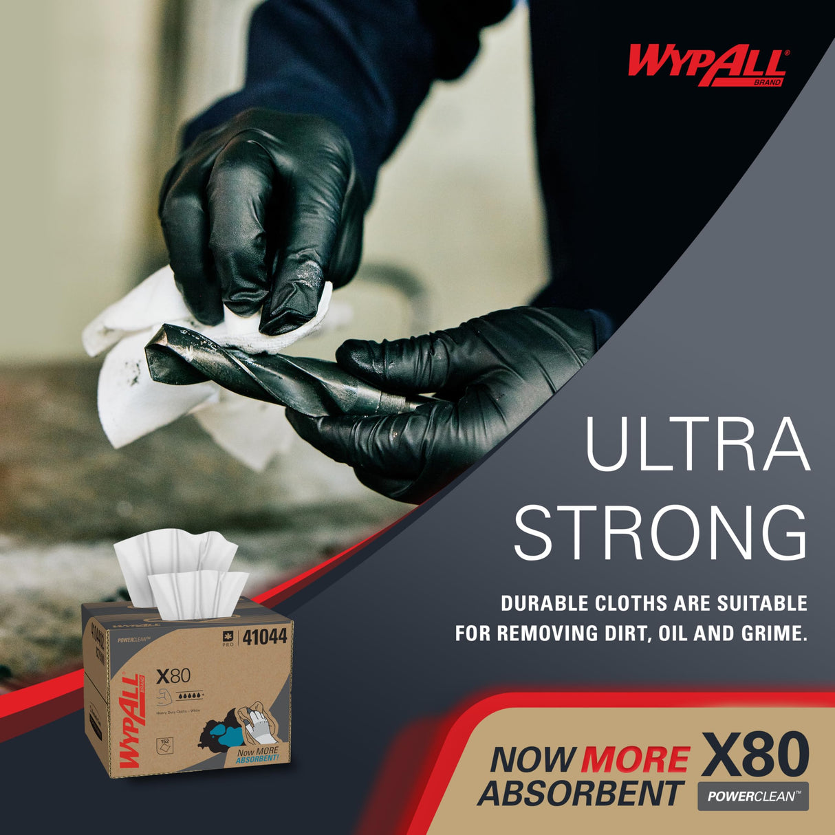WypAll PowerClean X80 Cloths Heavy Duty Wipes (41044), Brag Box, Extended Use Towels, White (1 Pack of 152 Sheets, 152 Sheet Total)