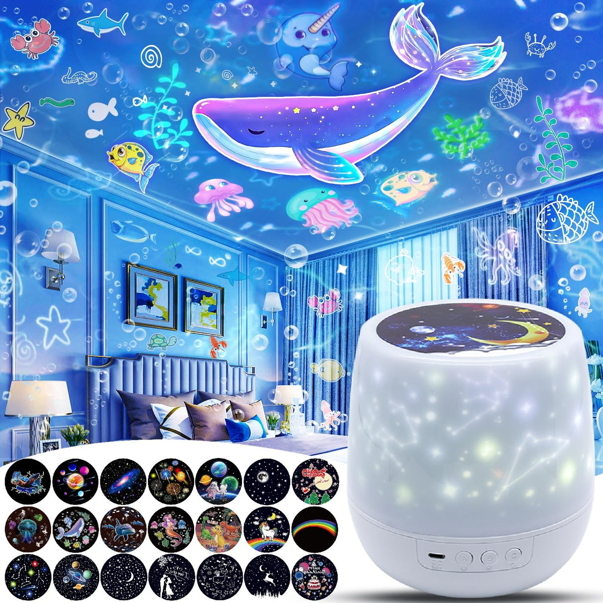 LytRdIt 21 Sets of Films, Kids Night Light Projector, Star Galaxy Projector with 360 Rotating for Kids Baby Girls, Birthday, Christmas, Nursery, Room Decor