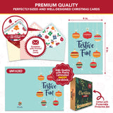 Decorably 100 Pack Foiled and Glittery 6x4in Christmas Cards with Envelopes Bulk and Stickers, 20 Festive Designs Bulk Christmas Cards with Envelopes, with Printed Message Inside