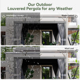 Aoxun Louvered Pergola 12x16 All-Aluminum Outdoor Gazebo with Independent Adjustable Roofs, Waterproof Curtains and Netting, Integrated Drainage System for Patios & Backyard