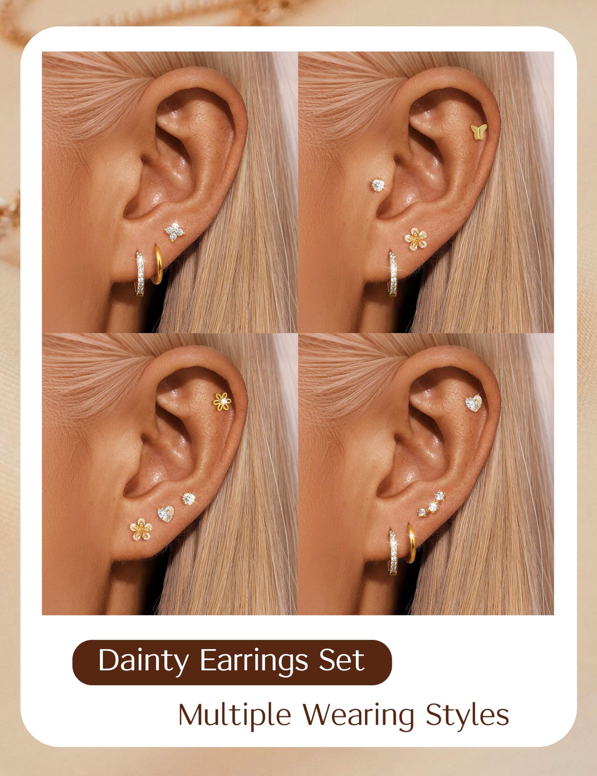 LOLIAS 10Pairs Flat Back Earrings for Women Girls Hypoallergenic Gold Stud