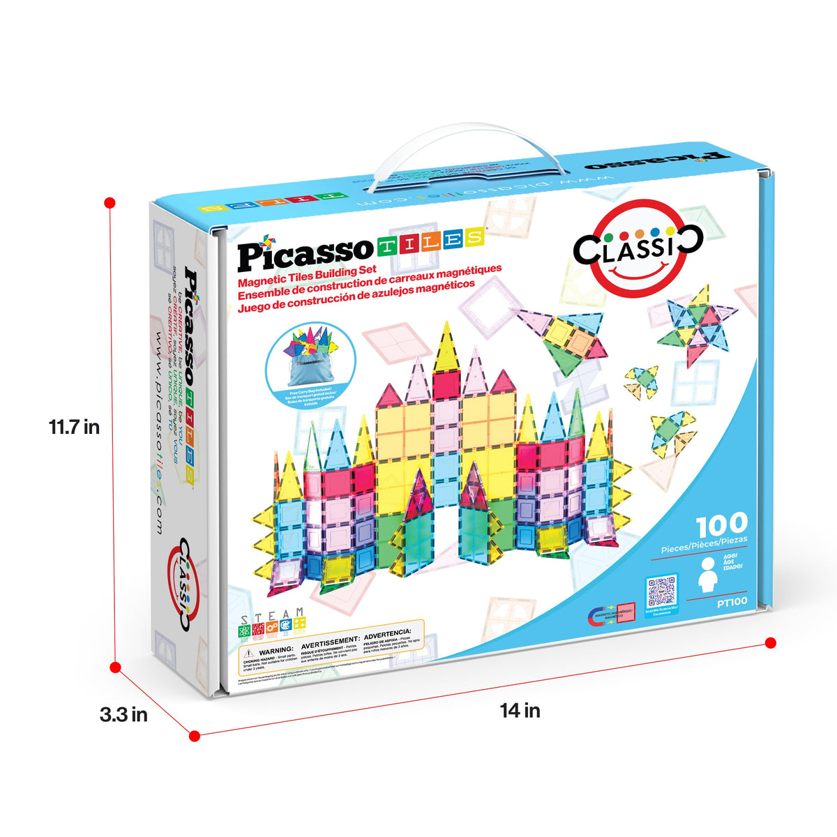 Tile Set Blocks PicassoTiles 100 Piece Magnetic Tiles, Clear 3D Building Blocks for Ki ...