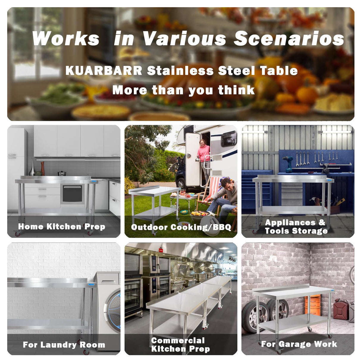 KUARBARR Stainless Steel Table for Prep & Work with Undershelf 24 x 30 Inches NSF Metal Commercial Kitchen Prep Table with Adjustable Under Shelf Worktable for Restaurant Home Outdoor