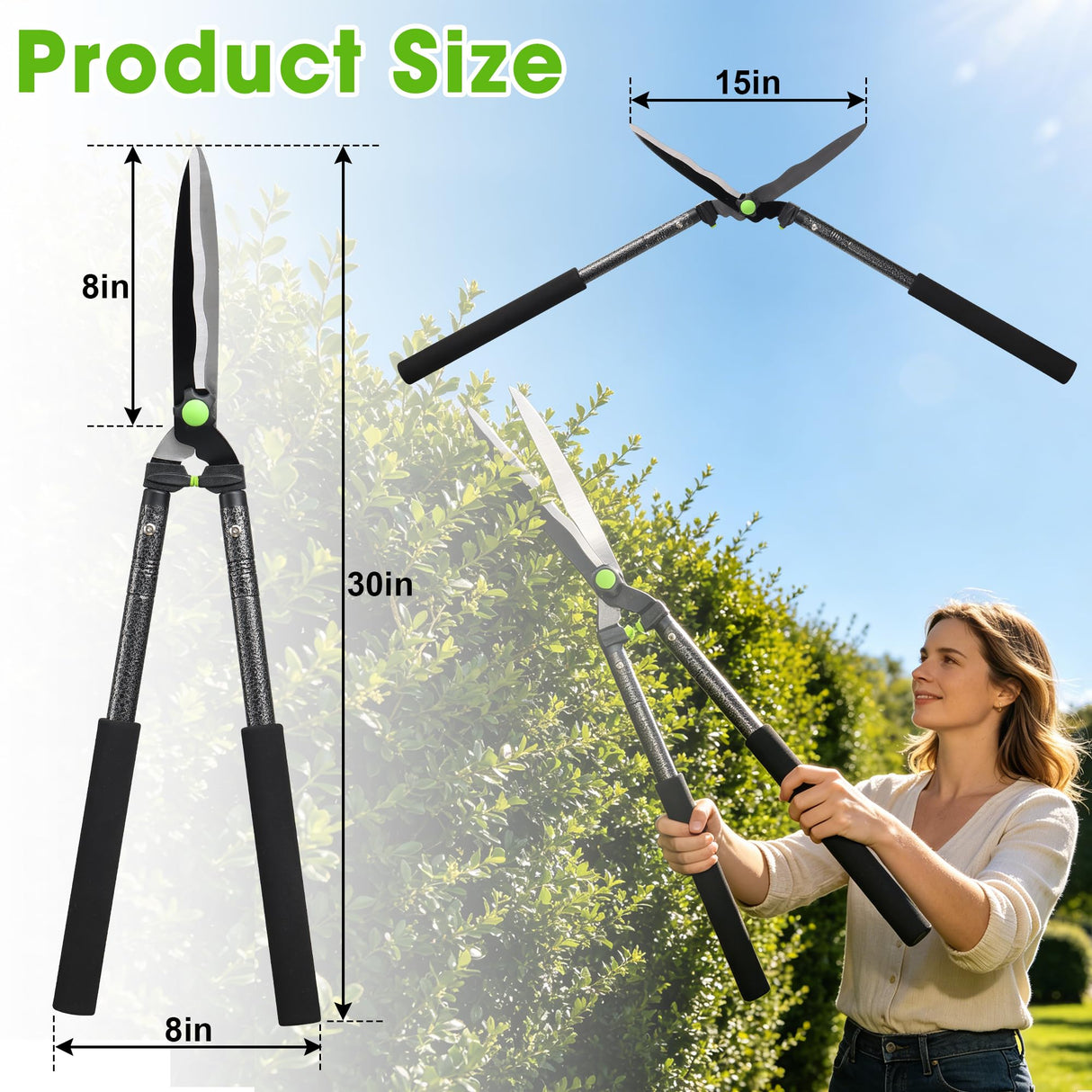 Hedge Shears,30" Hedge Clippers with Sharp Blades Lightweight Garden Scissors for Trimming Bushes Shrubs Manual Plant Shears Gardening Tools with Comfortable Handle for Gardening Landscape Care