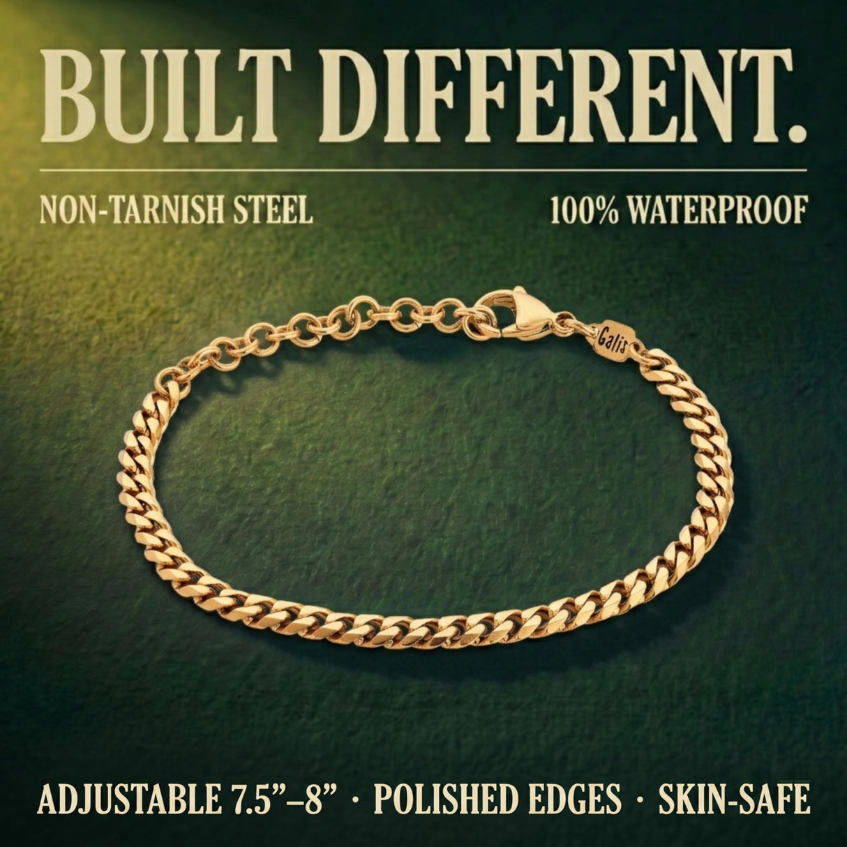 Galis Mens Bracelet - Cuban Link Chain For Men Gold Plated Over Premium Stainless Steel, Gold Bracelet For Men - 7" long - 5mm thick