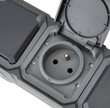 Legrand - Triple Electrical Outlet Receptacle Socket with Grounding, Waterproof, Pre-Wired, with Plexo Flap, 16A, 250V, Complete Surface Mount, Horizontal, Charcoal