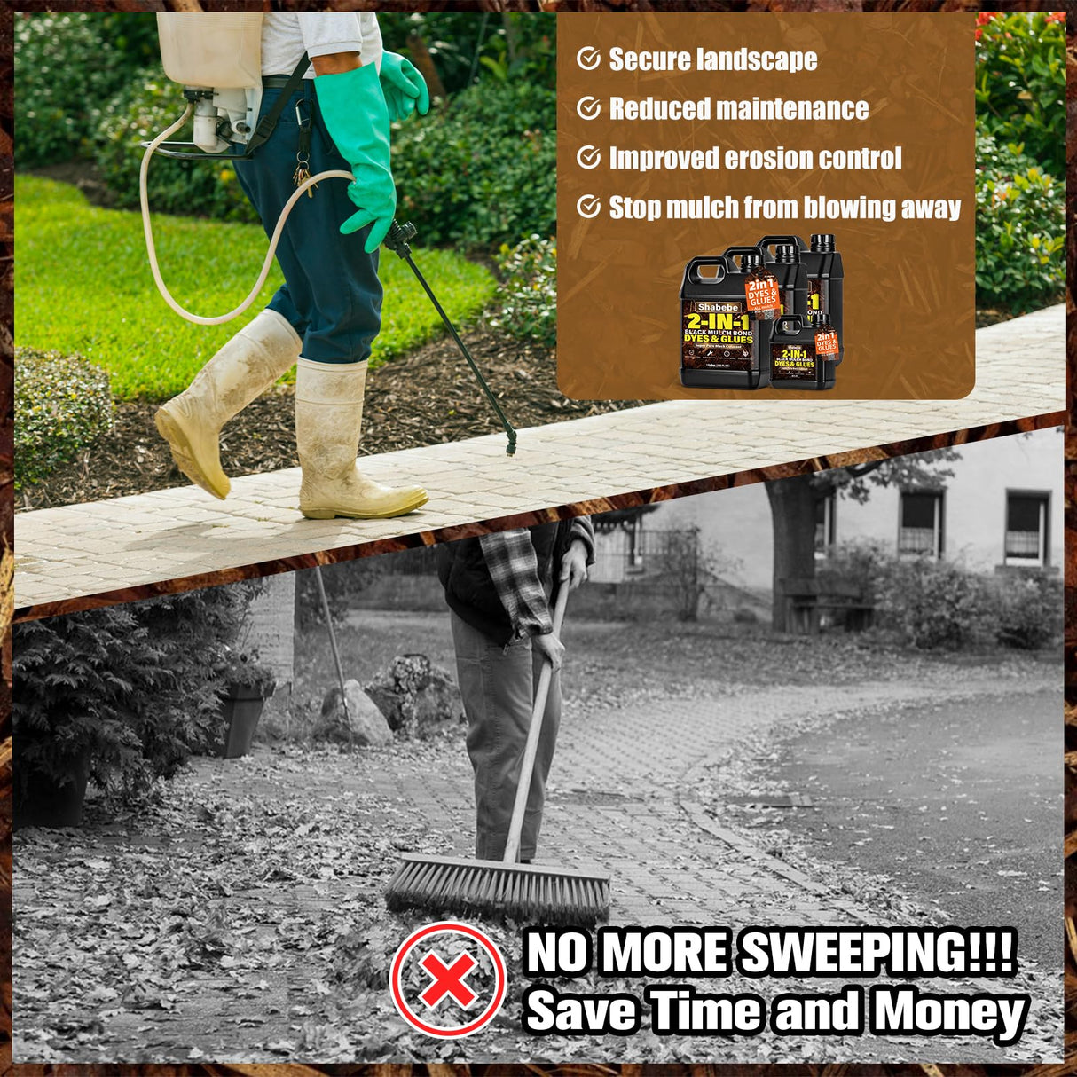 Mulch Bond -1Gallon Black Color 2-in-1 Mulch Dye & Glue for Landscaping, Super Strength Landscape Adhesive Landscape Lock, Fast-Dry, Non-Toxic, Mulch Binder Glue, Pea Gravel, Adhesive Max Mulch Hold